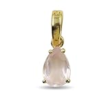 HIMALYA QUARTZ Rosenquarz-Anhänger mit Geburtsstein, 925er Sterlingsilber, Edelstein-Anhänger für Sie, 6 x 9 mm, birnenförmige Charm-Halskette für Frauen