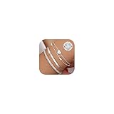 CASSIECA 3Pcs Armband Damen 925 Sterling Silber Armbänder Silver 925 Fischgräten Herz Armband Set Verstellbare Stapelbare Kettenarmband Schmuck für Damen Mädchen