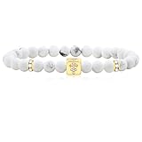 JunyiDIY Armband für Herren und Damen, 12 Sternbilder, natürlicher weißer Türkisstein, 6 mm, runde Perlen, exklusives Sternzeichen-Armband für Jungen und Mädchen, Geburtstagsgeschenk, Einstellbar,