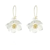 SIXDUTON Blumen Ohrringe Damen, Groß Blumenohrringe Anhänger für Mädchen Damen Partys Zubehör, Alltag, Hochzeit (Weiß)
