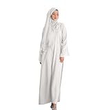 Muslimische Kleider für Damen, einfarbig, Trompetenärmel, Abaya, muslimisch, edel, langes Kleid, Damen, große Kleidung für Alltag, Hochzeit, Abend, Party, Hochzeitskleid – enthält Hijab, weiß, 48