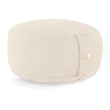 Lotuscrafts® Meditationskissen mit 15cm Sitzhöhe, bestickt, Yoga Kissen mit 100% Bio-Dinkelfüllung, Yogakissen Rund mit robustem Bezug waschbar, GOTS-Zertifiziert Bodenkissen Rund