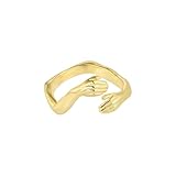 Gold Umarmender Ring 925 Sterling Silber – Verstellbarer Hug Ring Gold für Damen – Offener Ring – Emotionale Geschenkidee – Verstellbare Größe (Vergoldeter Kupfer)