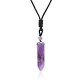 JOZMMZEOOA Edelsteine Sechseckiger Halskette,Kristalle Aura Heilsteine Edelsteine Kristalle Steine Chakra Energiestein Einstellbare Schwarzes Lederseil,für Damen und Herren (Amethyst)