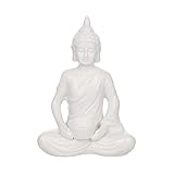 BUTLERS Deko Statue mit Teelichhalter 29cm Dolomit Teelichter Buddha Figur Glücksbringer | Dekoration für Meditation, Zen Garten, Yoga, Feng Shui | Wohnzimmer, Schlafzimmer, Bad