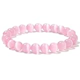 Landorilo Handmade Echte Natursteinperlen Heilsteine Armband Damen Chakren Perlenarmband, 8MM Runde Edelsteine Yoga Armbänder, Chakra Armbänder Männer(Rosa Katzenauge)