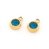Vintageparts Geburtsstein Anhänger Blau – Edelstahl goldfarben, rund 8 mm, Öse 1,5 mm, 2 Stück Charm, Dezember Tansanit/Blautopas