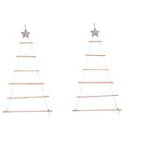 GLEAVI 2 Stück Hängende Holzleiter Weihnachtsbaum Deko mit Stern und Schnur Rustikale Wanddeko für DIY Weihnachten aus Hochwertigem Holz zur Organisierten Weihnachtsdekoration