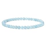 Landorilo Naturstein Perlen Heilstein Armband aus 4mm Runde Steinperlen, Yoga Armbänder für Damen Herren, Glücksarmband, Exquisite Geschenke, Ersatzperlen Inklusive(R A Aquamarin)