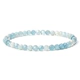 Landorilo Naturstein Perlen Heilstein Armband aus 4mm Facettiertes Steinperlen, Yoga Armband für Damen, Herren,Glücksarmband,Armband Freundschaft |Ersatzperlen Inklusive|(F Aquamarin)