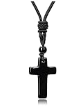 CrystalTears Kreuz Kette Obsidian Kreuzanhänger mit verstellbare Halskette Damen Herren Amulett Schmuck spirituelle Geschenk