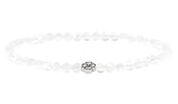 LAKADA Echtes Bergkristall Edelstein Armband mit facettierten 4mm Perlen und Edelstahlblüte Heilstein Schutzstein Edelsteinarmband Glücksbringer Talisman Geschenk (Bergkristall, S., 18CM)