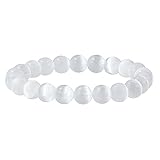 Ouubuuy Selenite Armband,8mm Heilsteine Armband, Edelstein Armband Damen, Stein Armband Damen,Armband Perlen Damen,Armband Damen Perlen