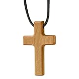 Enkrio Halskette mit Kreuz-Anhänger aus Naturholz, konisch, mit verstellbarer Lederschnur, religiöser Schmuck für Männer und Frauen, normal, Holz, Kein Edelstein