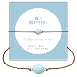 happymaker - Aquamarin Armband Damen, echter Edelstein und vergoldete Perlen, Wickelarmband, größenverstellbar, Geburtsstein März, Sternzeichen Fisch, handgefertigt in Deutschland