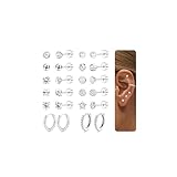 MOGASA 12 Paar Hypoallergene Chirurgenstahl Ohrringe Set für Damen Herren Knorpel Conch Tragus Helix Piercing Ohr Medizinische Ohrstecker und Creolen Set Silber Ohrringe Damen