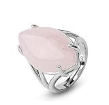 Ring Verstellbar,Natürlicher Rosenquarz Stein Kristall Offene Ringe Silberfarbe Pferdeauge Reiki Balance Verstellbare Fingerringe Schmuck Hochzeitsgeschenk Für Frauen Männer Mit Geschenkbox