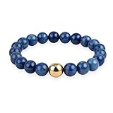 GD GOOD.designs Anti Stress Ring aus Naturstein Perlen | Elastische Lapislazuli Perlenringe Damen mit vergoldeter S925 Perle | Wasserfeste Anxiety Rings - Ringgröße 54-60