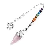 CrystalTears Edelstein Pendel esoterik Chakra Steine Kegel Anhänger mit Kette für Divination Reiki Heilung Meditation Schmuck/Rosenquarz