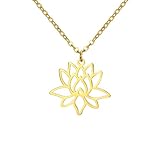 kkjoy Offene Lotus Halskette Edelstahl Lotusblume Yoga Symbol Anhänger Halskette Inspirierend Schmuck für Frauen Mädchen