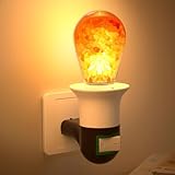 BrightWish Salzlampe Glühbirne E27 mit Stecker – LED Nachtlicht mit echtem Kristallsalz, 2200K Bernsteinlicht, ST45 Deko Leuchtmittel, 4W EU Schalter