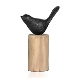 Moritz Skulptur I Vogel auf Baumstammm klein I 14,5 x 7,5 x 23 cm I Holzdeko I Skulpturen Deko I Modern I Wohnzimmer I aus Holz I Holzskulptur