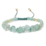 JUGUTA Grünquarz Splitterarmband Echtes Edelstein Armband Für Damen Herren, 5-8Mm Natürliche Kristall Heilstein Armband Geflochten Einstellbar Perlenarmband Glücksbringer Schmuck Geschenk