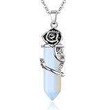 AWARDSEN Opal Edelstein Kette, Flower Crystal Necklace, Wrapped Point Anhänger Halsketten, Reiki Healing Crystals Stone Necklaces, Edelstein Quarz Schmuck für Frauen