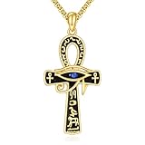 YAFEINI Ägyptische Kette S925 Sterling Silber Ankh Auge des Horus Halskette Gold Ägypten Schmuck Geschenk für Herren