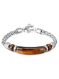 PiercingJak Herren Armband mit Tigerauge echte Natursteine Edelstahl Wheat Kette Armbänder 6mm Armkette Charms Armreif Modeschmuck Spirituelle Geschenke für Männer Junge