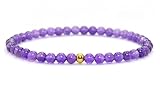 Echtes Amethyst Edelstein Armband mit 4mm Perlen - verschiedene Längen - Heilstein Schutzstein Talisman Glücksbringer Geschenk (Amethyst, 14CM)