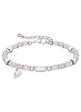 HAYOUWAY 4mm Rosenquarz Edelstein Armband Damen Mädchen mit Buchstaben Charm Heilsteine Armband, Naturstein Armbänder Geschenke für Frauen Mädchen Beste Freundin Geburtstag, Chakra Perlenarmband Damen