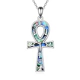 ONEFINITY Ankh Kette 925 Sterling Silber Ankh Kreuz Anhänger Abalone Shell Ägyptische Halskette Schutz Schmuck Geschenke für Damen