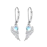 Engelsflügel Ohrringe 925 Sterling Silber Engel Flügel Dangle Ohrringe Mondstein Engel Ohrhänger Creolen Schmuck Geschenke für Frauen Mädchen