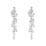 Lange Zirkonia Ohrringe Frauen Silber Diamant Blattkette Ohrringe Hochzeit für Brautjungfer Damen