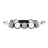 Bling Jewelry Weißer Grauer Howlith Stein Pave Crystal Ball Shamballa Inspiriertes Armband Für Frauen Für Männer Schwarzes Schnurband Verstellbar