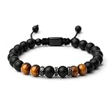 UroClysmic Tigerauge Armband, Schwarzer Achat Stein Armband für Herren, 8MM Heilstein Perlenarmband mit Doppeltem Schutz aus Naturstein, Weihnachtsgeschenke für Männer, Freunde, Ehemann, Vater