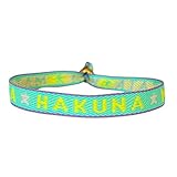 Boho Schmuck Damen, Stoffarmband mit Statement - Makuna Matata - im Surfer Style für Frauen, wasserfest und handmade, vergoldeter Perle, größenverstellbar, Festival Outfit