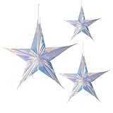 Vaguelly 3 Stück Irisierende Hängende Sterne Für Weihnachtsdekoration – 12 Zoll & 16 Zoll – Holografische Folienstern Ornamente Für Feste Und Feierlichkeiten