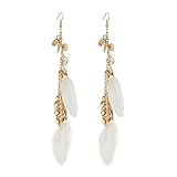 fdsmall Faux Feder Ohrringe Böhmische Fransen Ohrringe Quaste Lange Tropfen Dangle Ohrringe Set Ethnische lange bunte Feder Fringe Ohrringe für Frauen (White)