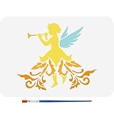 FINGERINSPIRE Engel Silhouette Schablone Zum Malen 21x29.7cm Mit Pinsel Barock Design Vorlage Engel Mit Kleidern Trompetenflügel Muster Vorlage Charakter Themen Schablone