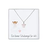 Wunderlinchen Weihnachten Geschenke für Mädchen Halskette mit Schutzengel Anhänger zur Taufe Kommunion Junge Geburt Taufgeschenk (Silber)