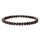 Landorilo Naturstein Perlen Heilstein Armband aus 4mm Runde Steinperlen, Yoga Armbänder für Damen Herren, Glücksarmband, Exquisite Geschenke, Ersatzperlen Inklusive(R Rotes Tigerauge)