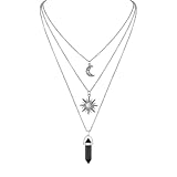 GlamRays Gotischer Sonne und Mond Halskette für Frauen, Kristall Anhänger, Y2k Accessoires, Goth Hexen Schmuck, Schwarz