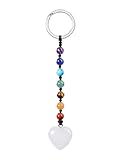 CrystalTears Herz Schlüsselanhänger 7 Chakren Perlen Anhänger Schlüsselring Edelstein Taschenanhänger Talisman spirituelle Geschenke