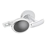 DAVIDOFF ESSENTIALS Manschettenknöpfe Oval Silber/Schwarz – Manschettenknöpfe mit Onyx-Intarsie – stilvolle Herren Accessoires