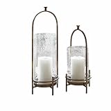 Loberon Windlicht 2er Set Aquivar, Zwei Größen, Gehämmerte Oberfläche, Dekoration, Wohn-Accessoires, Kerzenhalter, Eisen, Glas, antikbronze/klar