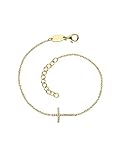 Engelsrufer Armband aus Sterlingsilber mit Kreuz-Anhänger und Zirkonia Vergoldet, Länge: 17cm + 3cm, ERB-LILCROSS-ZI-G