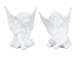 zweipappel Deko Engel Figur Schutzengel Sitzend träumend,2er-Set,Harz cremeweiß,Dekofigur Engelpaar Engelkinder Engelfigur Dekoengel Engelchen