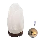Salzkristalllampe Salzsteinlampe Salzlampe weiß Salzstein Saunabeleuchtung Kristall Lampe Salt Lamp Bergkristall Lampe Himalaya Salzlampe aus der Salt Range Pakistan weiß Holzfuß inkl. LED